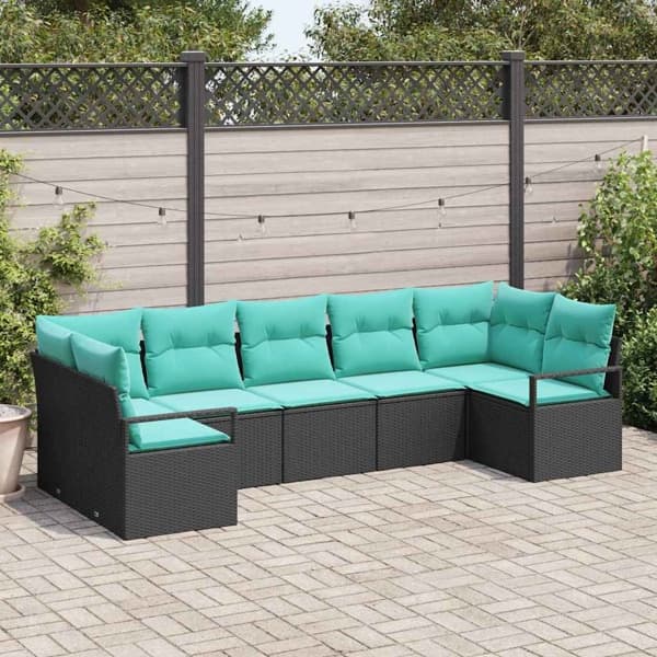 vidaXL Soffset 7 st Svart konstrotting Svart