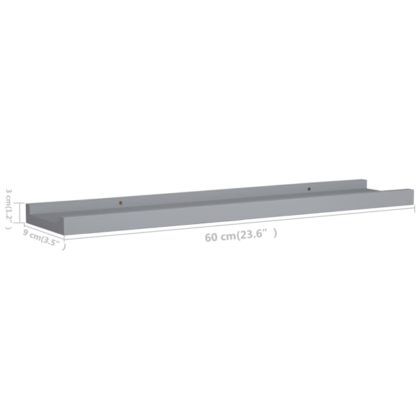 vidaXL Tavellist 2 st grå 60x9x3 cm MDF grå