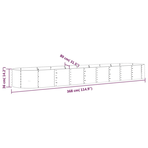 vidaXL Odlingslåda pulverlackerat stål 368x80x36 cm antracit Antracit