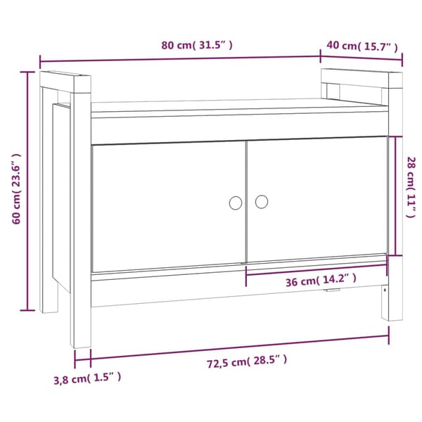 vidaXL Skobänk grå 80x40x60 cm massiv furu Grå