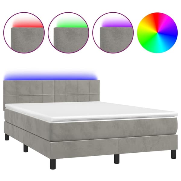 vidaXL Ramsäng med madrass & LED ljusgrå 140x200 cm sammet Grå