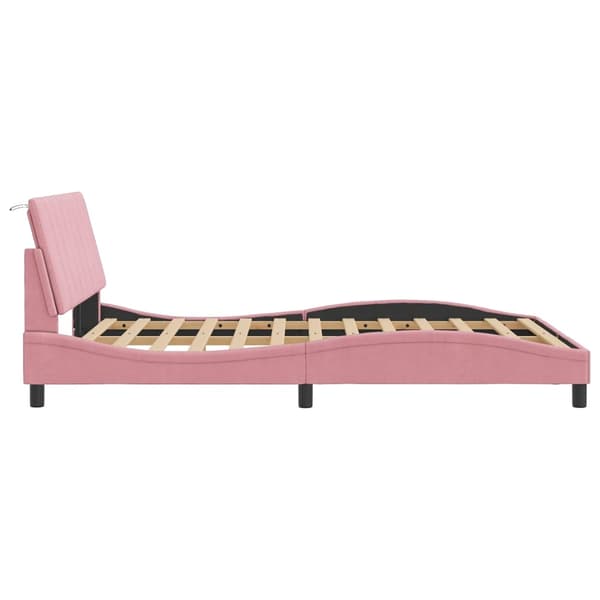 vidaXL Sängram med LED-belysning rosa 140x190 cm sammet Rosa