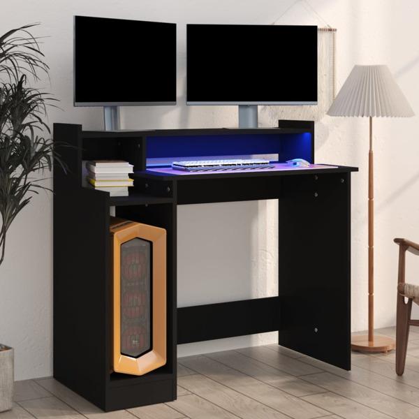 vidaXL Skrivbord med LED svart 97x45x90 cm konstruerat trä Svart