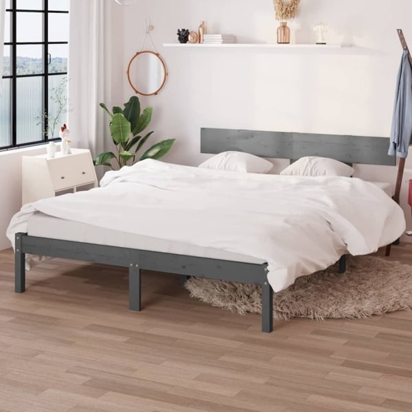 vidaXL Sängram grå massiv furu 140x200 cm grå