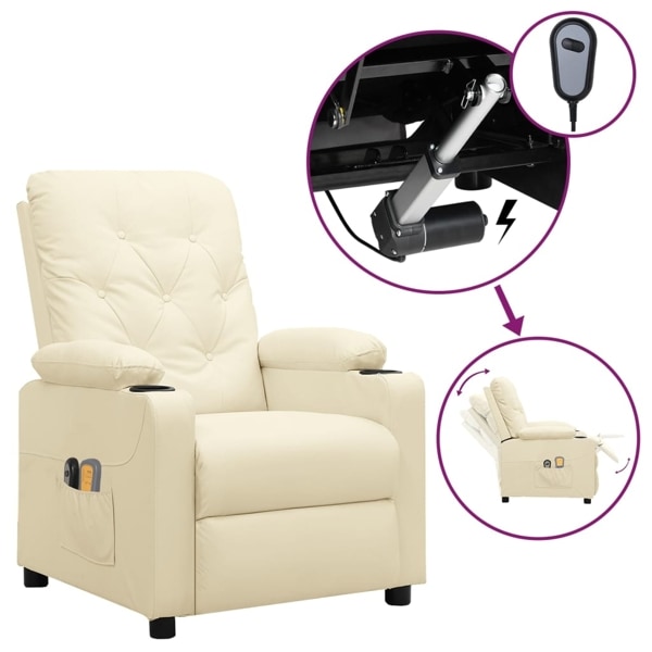 vidaXL Elektrisk massagefåtölj gräddvit konstläder Kräm