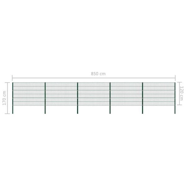 vidaXL Stängselpanel med stolpar järn 8,5x1,2 m grön Grön