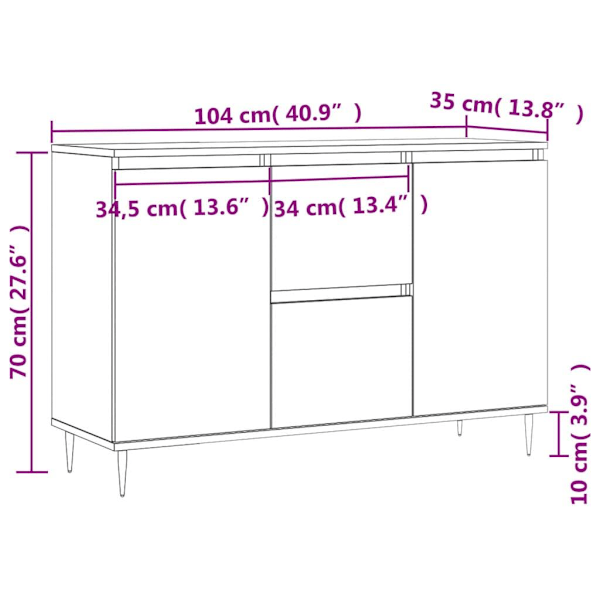 vidaXL Skänk svart 104x35x70 cm konstruerat trä Svart