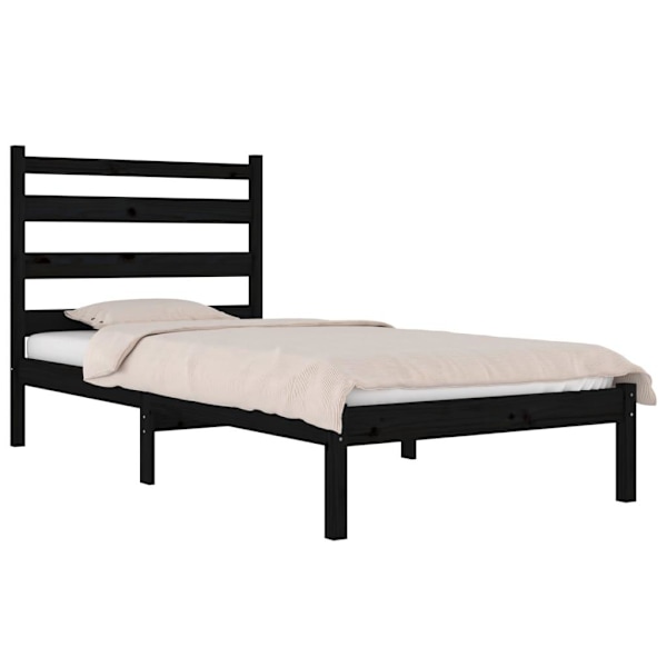 vidaXL Sängram svart massiv furu 100x200 cm enkelsäng Svart