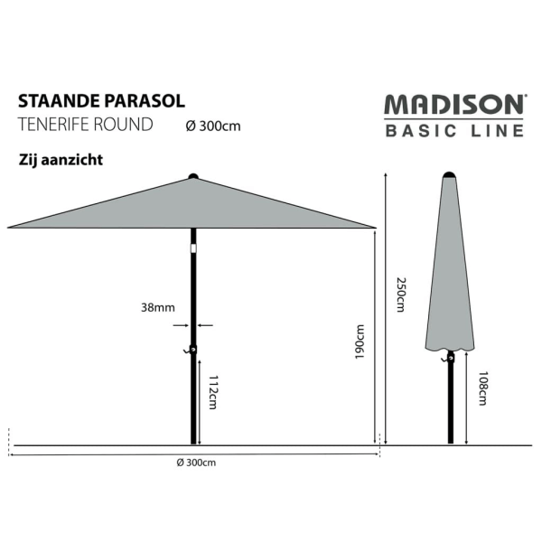 Madison Parasoll Tenerife 300 cm rund taupe Taupe