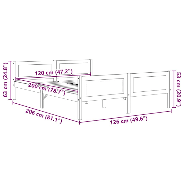 vidaXL Sängram massiv furu grå 120x200 cm grå
