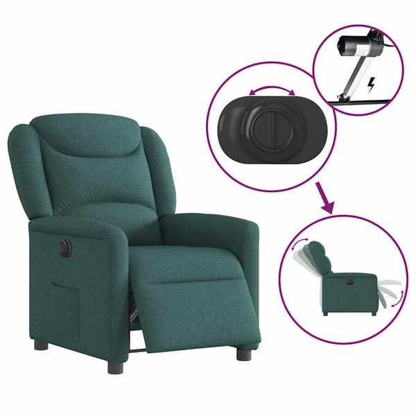 vidaXL Elektrisk reclinerfåtölj mörkgrön tyg Grön
