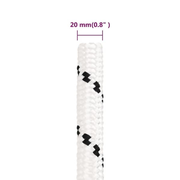 vidaXL Båtlina flätad vit 20 mm x 100 m polyester Vit