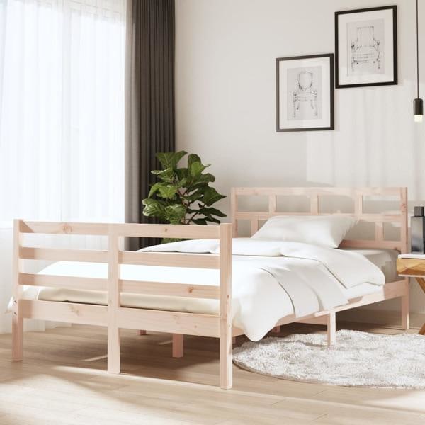 vidaXL Sängram massiv furu 120x190 cm Brun