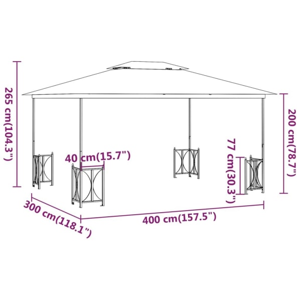 vidaXL Paviljong med draperier och dubbelt tak 3x4 m taupe Taupe