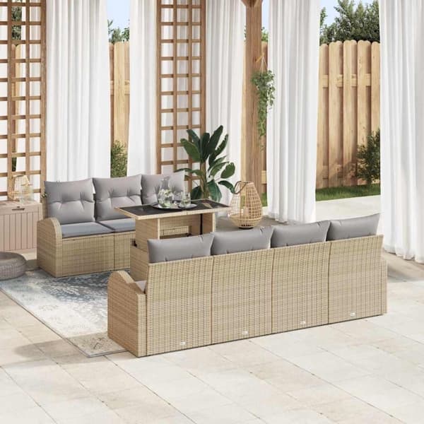 vidaXL Trädgårdsoffset 8 st Beige Poly rattan Beige