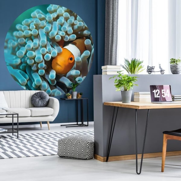 WallArt Tapet cirkelformad Nemo the Anemonefish 190 cm Blå