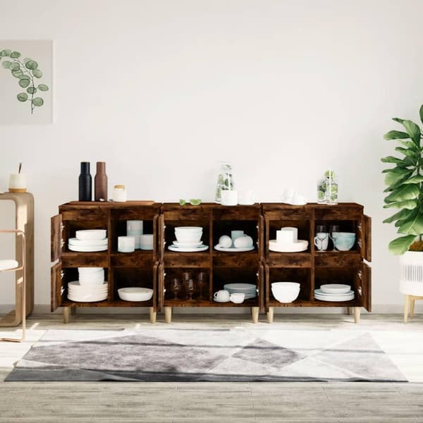 vidaXL Skänk 3 st rökfärgad ek 60x35x70 cm konstruerat trä Brun