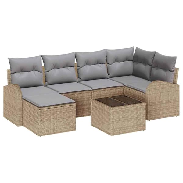 vidaXL Trädgårdsoffset 7 st Beige konstrotting Beige