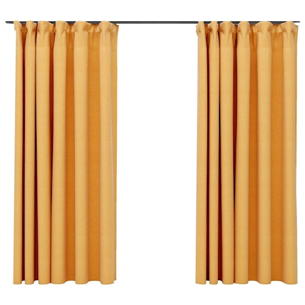 vidaXL Mörkläggningsgardin med krokar linnelook 2 st gul 140x175 cm Gul