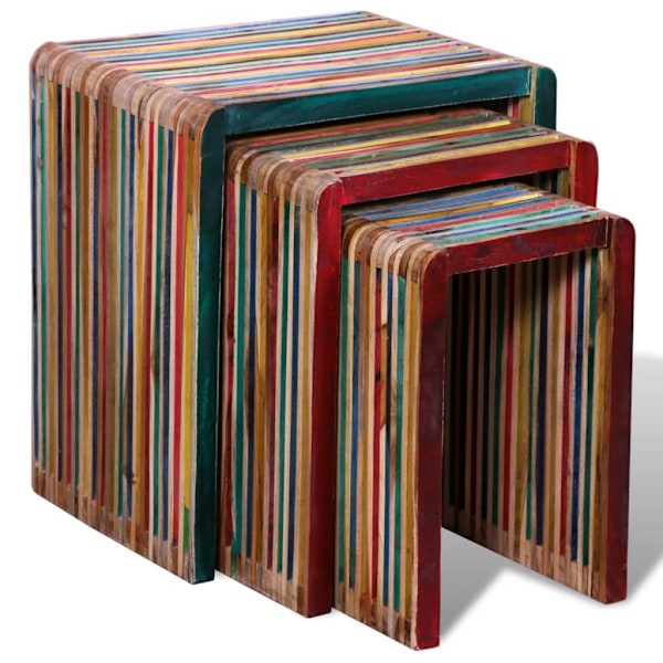 vidaXL Satsbord i färgglad återvunnen teak 3-pack multifärg