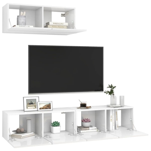 vidaXL TV-bänk 3 st vit högglans konstruerat trä Vit