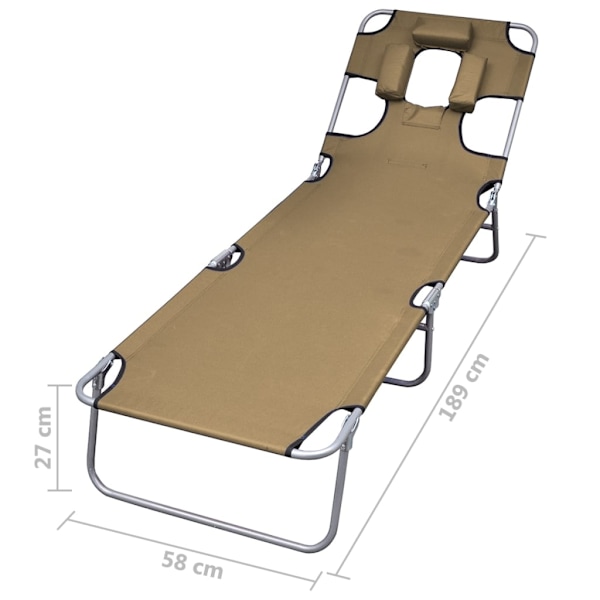 vidaXL Solsäng med nackstöd hopfällbar taupe Taupe