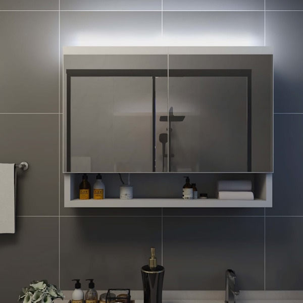 vidaXL LED-Spegelskåp för badrum vit 80x15x60 cm MDF Vit