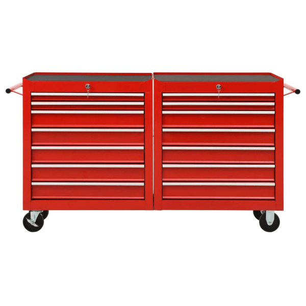 vidaXL Verktygsvagn med 14 lådor stål röd Röd