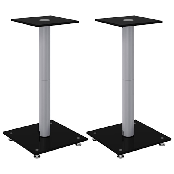 vidaXL Högtalarstativ 2 st härdat glas 1-pelarmodell svart & silver Svart