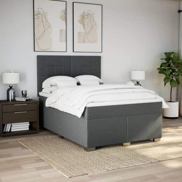 vidaXL Ramsäng med madrass mörkgrå 140x190 cm tyg Grå