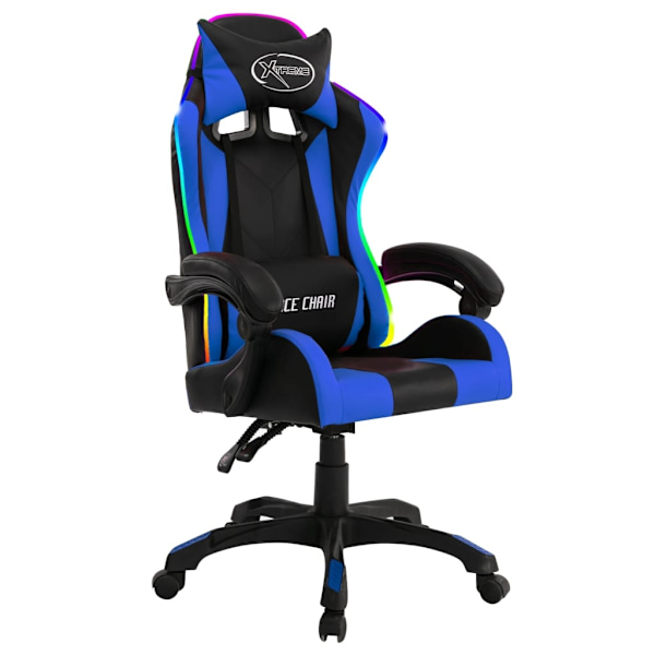 vidaXL Gamingstol med RGB LED-lampor blå och svart konstläder multifärg