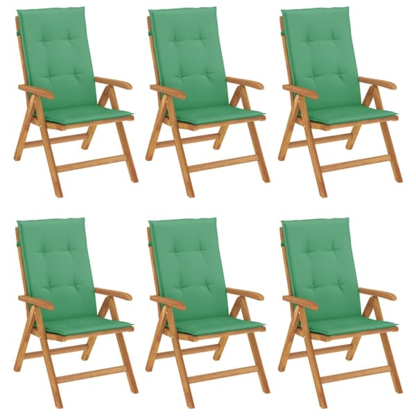 vidaXL Fällbara fåtöljer med dynor, 6 st, massivt trä, teak Brun