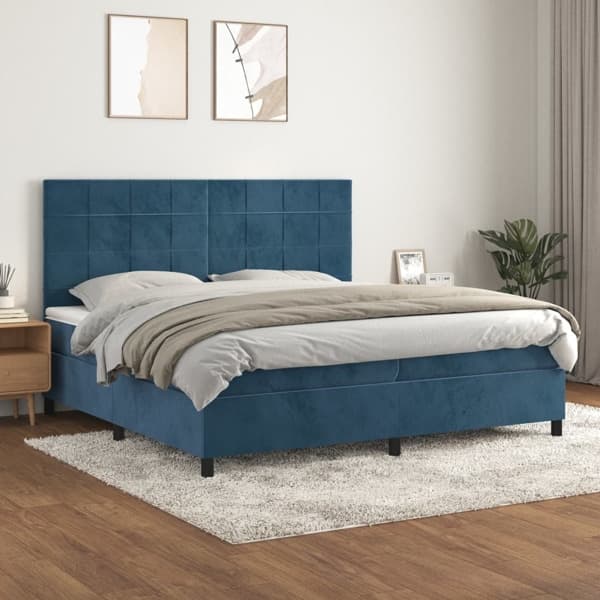 vidaXL Ramsäng med madrass mörkblå 200x200 cm sammet Blå
