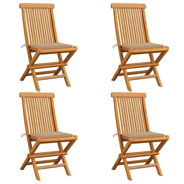vidaXL Hopfällbara stolar med beige dynor 4 st massivt teakträ Beige
