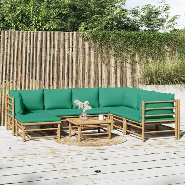 vidaXL Loungegrupp 8 delar gröna dynor bambu Brun