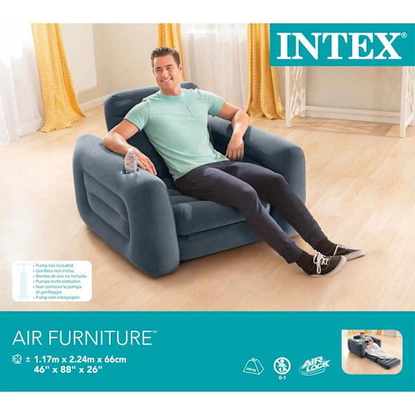 INTEX Utdragbar fåtölj 117x224x66 cm mörkgrå Grå