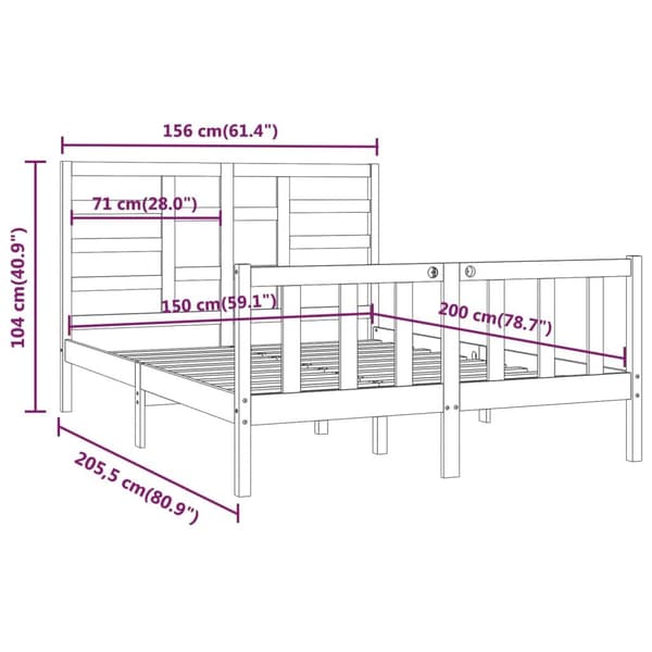 vidaXL Sängram vit massivt trä 150x200 cm Vit
