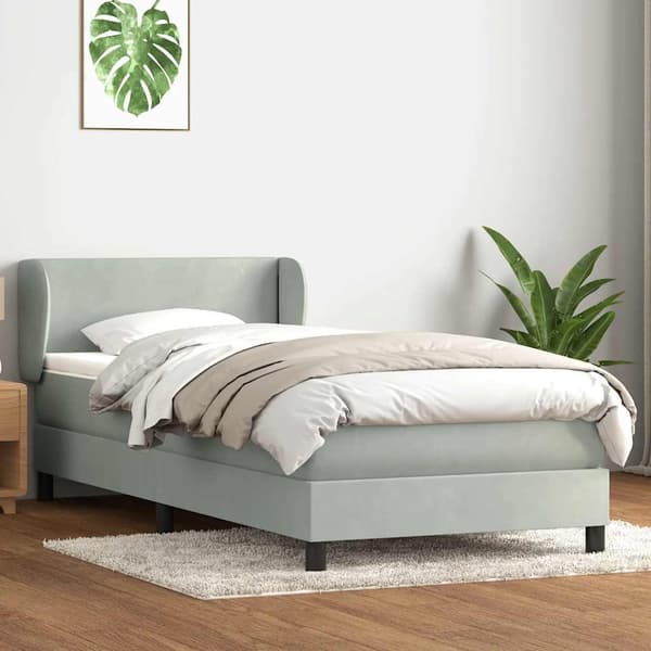 vidaXL Ramsäng med madrass ljusgrå 80x210 cm sammet Grå