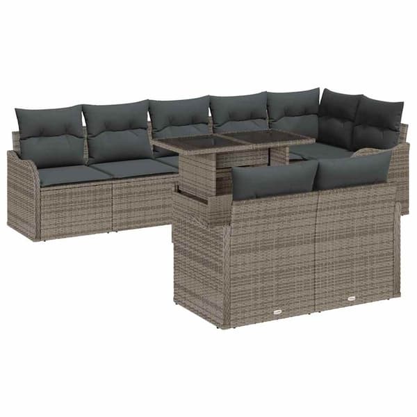 vidaXL Lounge-set med kudde 9 pcs Grå Poly rattan Grå