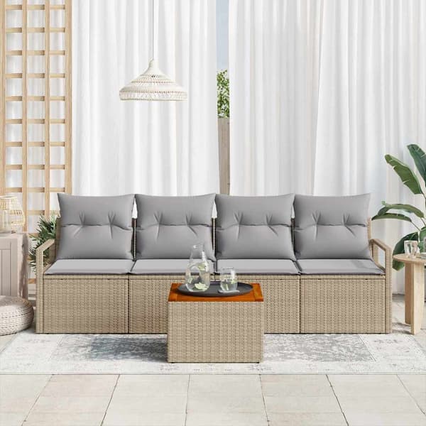 vidaXL Trädgårdsoffset 5 st Beige konstrotting Beige