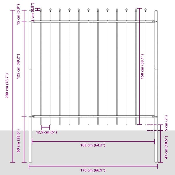vidaXL Trädgårdsstängsel 9 pcs Grå 15,3 x 1,5 m Pulverlackerad stål Grå