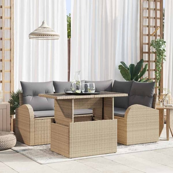 vidaXL Trädgårdsoffset 5 st Beige konstrotting Beige