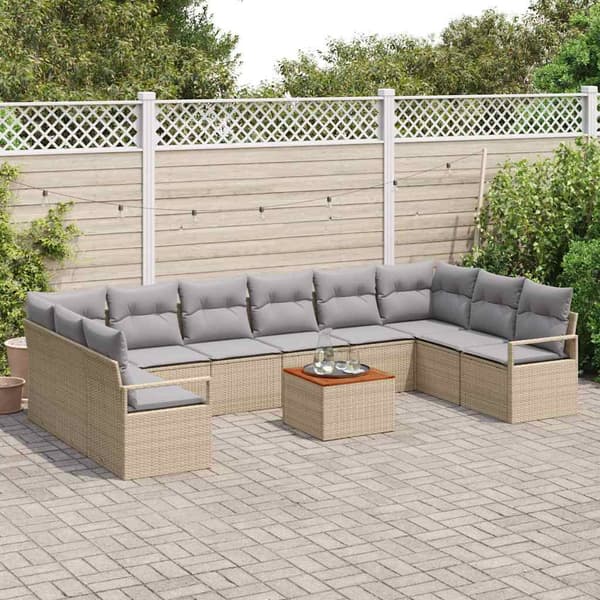 vidaXL Trädgårdsoffset 11 st Beige konstrotting Beige