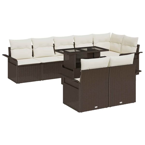 vidaXL Trädgårdsoffset 9 st Brun Poly rattan Brun