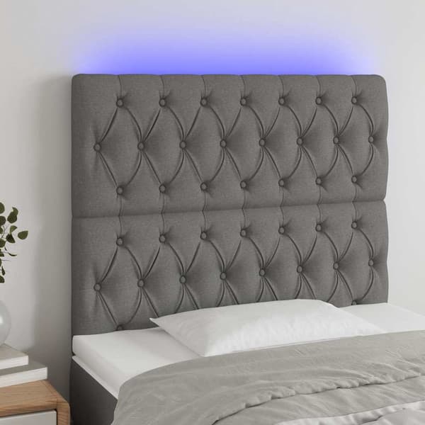 vidaXL Sänggavel LED mörkgrå 90x7x118/128 cm tyg Grå