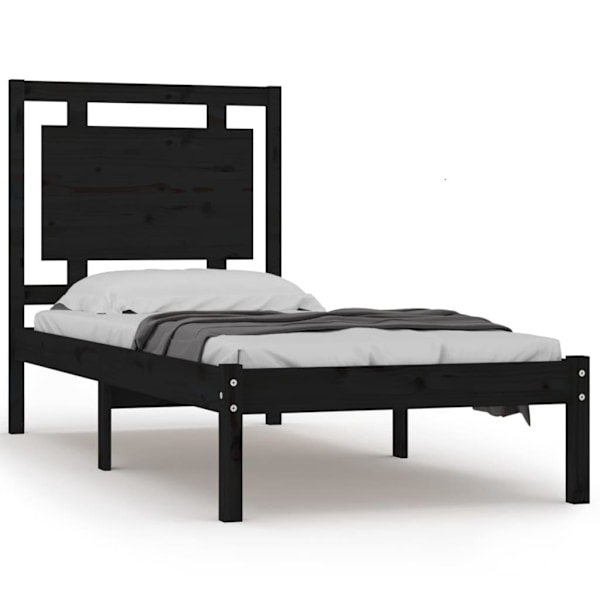 vidaXL Sängram svart massivt trä 90x190 cm Svart