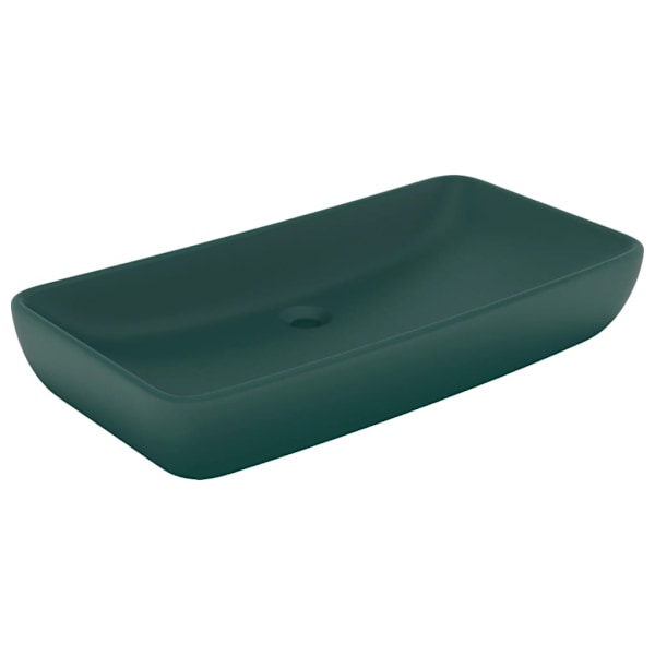 vidaXL Lyxigt rektangulärt handfat matt mörkgrön 71x38 cm keramik Grön