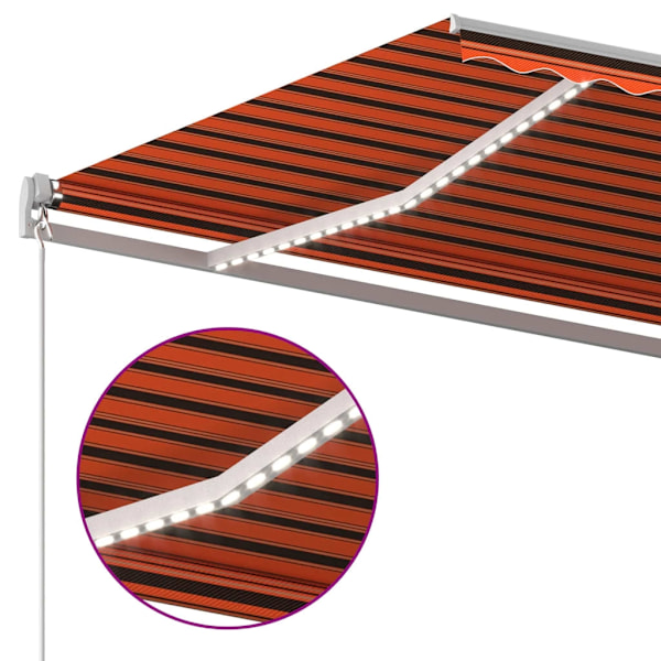 vidaXL Automatisk markis med vindsensor & LED 6x3,5 m orange/brun Flerfärgsdesign