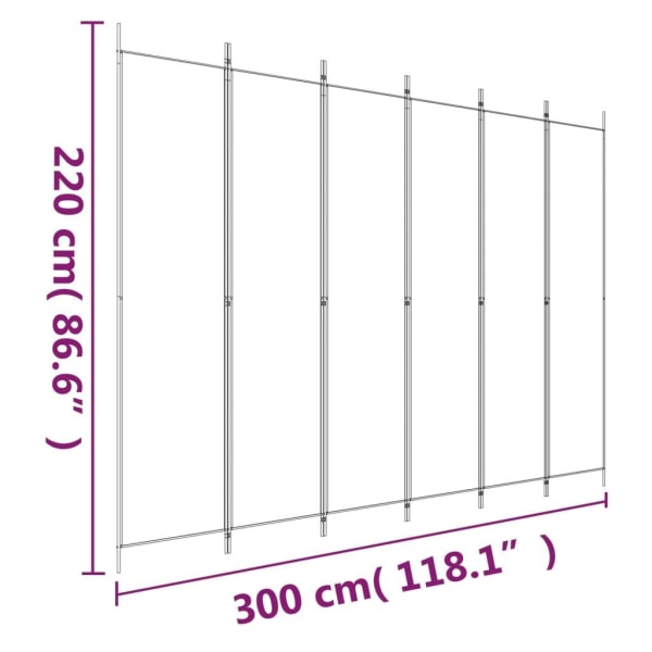 vidaXL Rumsavdelare 6 paneler vit 300x220 cm tyg Vit