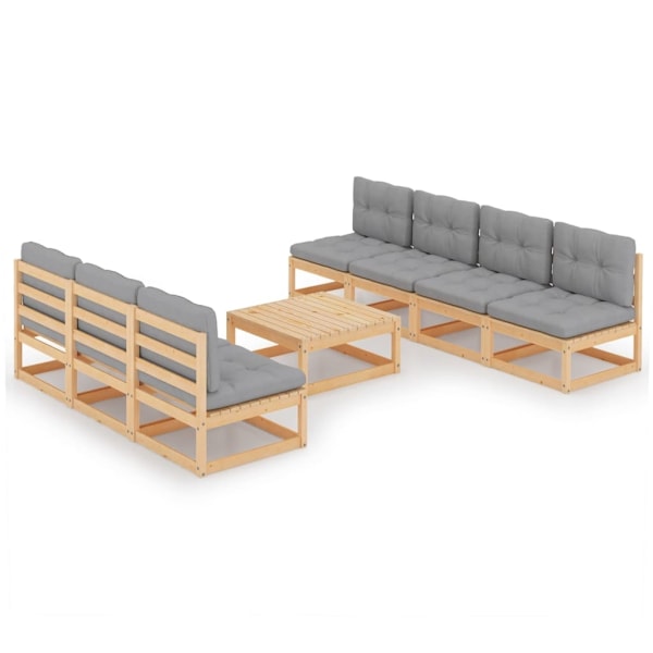 vidaXL Loungegrupp med dynor 8 delar massiv furu grå